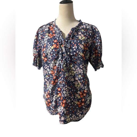 Talbots Navy Floral Print Blouse - Picture 2 of 8